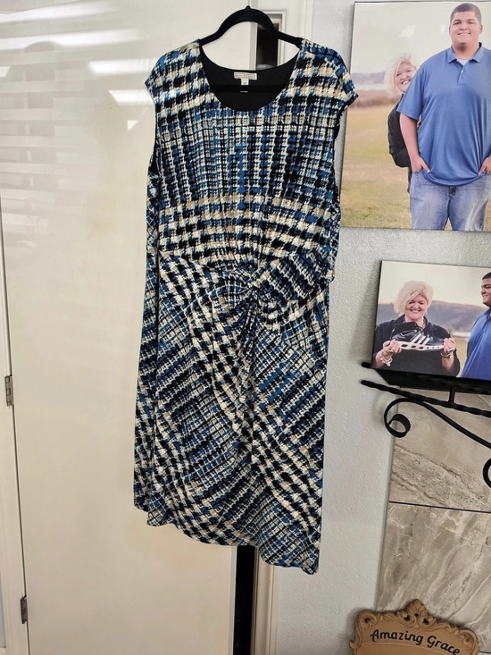Dana Buchman Abstract Midi Dress Blue & Black Size 2X Like New